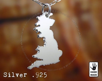 GREAT BRITAIN Map Handmade Personalized Sterling Silver .925 Necklace - Perfect Gift