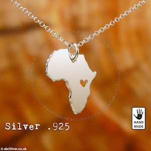 Collar personalizado hecho a mano en plata de ley 925 con el mapa de ÁFRICA: idea de REGALO