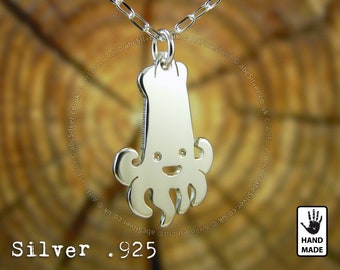 Squid Octopus Handmade Sterling Silver .925 Necklace - Perfect Gift