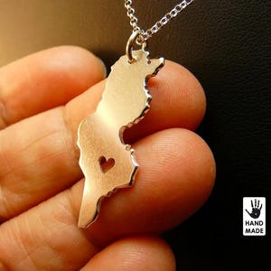 Collier carte de la TUNISIE fait main en argent sterling personnalisé - Idée cadeau