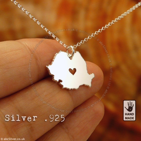 ROMANIA Handmade Personalized Sterling Silver .925 Necklace - Perfect Gift