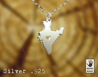 INDIA Map Handmade Sterling Silver .925 Necklace - Perfect Gift