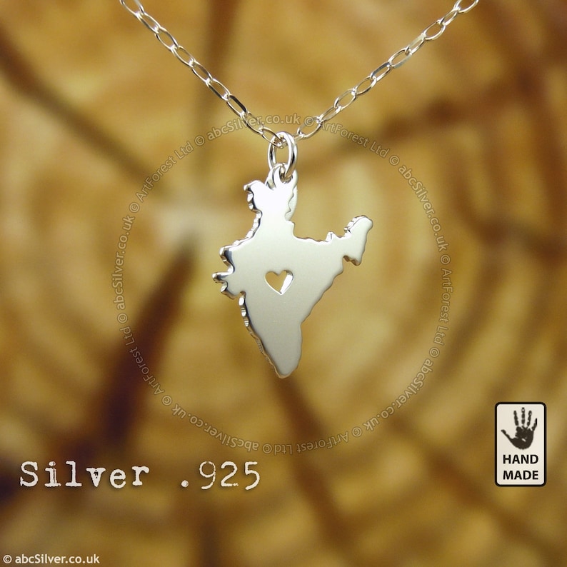 INDIA Map Handmade Sterling Silver .925 Necklace Perfect Gift image 1