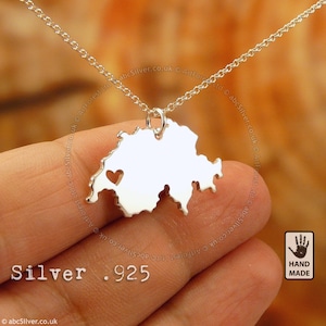 SCHWEIZ Karte Handgemachte Sterling Silber .925 Halskette - GESCHENK-Idee