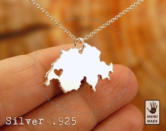 SWITZERLAND Map Handmade Sterling Silver .925 Necklace - Perfect Gift