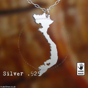 Vietnam Karte handgemachte personalisierte Sterling Silber .925 Halskette - GESCHENK-Idee