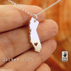 Tiny CALIFORNIA State Map Handmade Personalized Sterling Silver .925 Necklace Perfect Gift image 2