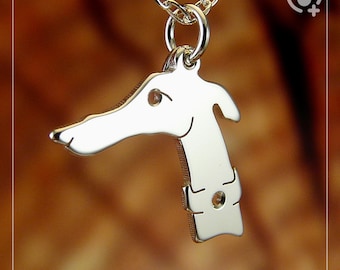 Elegant vinthundsdjur, kedja i sterlingsilver i 925-storlek och tjockt massivt hänge, handgjort