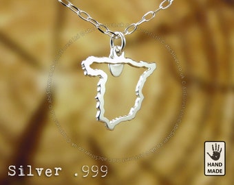 SPANIEN Karte Handgemachte Sterling Silber .925 Halskette - Perfektes Geschenk
