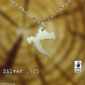 KROATIEN Hrvatska Karte Handgemachte Sterling Silber .925 Halskette - GESCHENK-Idee