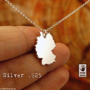 Germany Map Deutschland Berlin, Sterling Silver .925 Chain & Thick Solid Pendant, Handmade