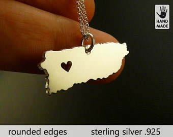 PUERTO RICO Map Handmade Personalized Sterling Silver .925 Necklace - Perfect Gift