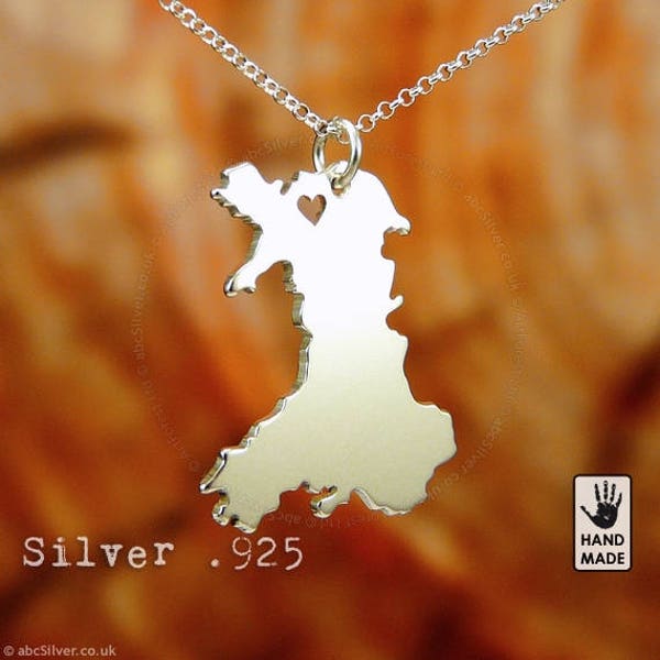 WALES Map Handmade Personalized Sterling Silver .925 Necklace  - Perfect Gift