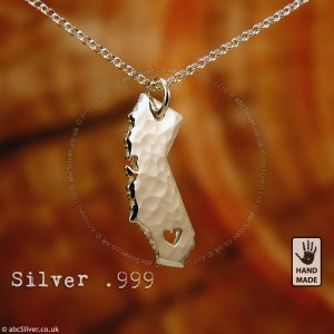 CALIFORNIE Collier personnalisé fait main en argent fin martelé .999 - Idée cadeau