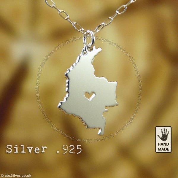 COLOMBIA Map Handmade Personalized Sterling Silver .925 Necklace  - Perfect Gift