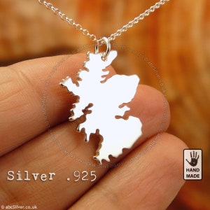 Collier fait main en argent sterling .925 carte de l'ECOSSE - Idée cadeau