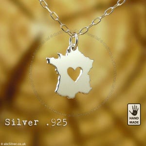 Collier carte de FRANCE fait main en argent sterling .925 - Idée cadeau