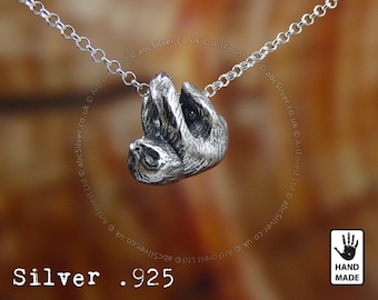 Sloth Sterling Silver Handmade .925 Necklace  - burnished - GIFT Idea