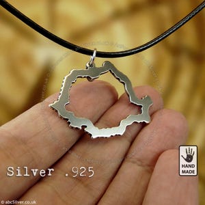 ROMANIA 36x25mm Map Handmade Sterling Silver .925 Necklace Oxidized - GIFT Idea