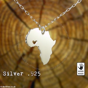 Collier carte BIG AFRICA fait main en argent sterling personnalisé - Idée cadeau