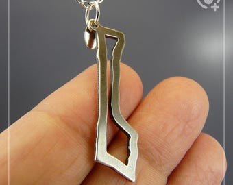 Gazaremsan Palestinakarta, Sterling Silver .925 kedja och oxiderat tjockt massivt hänge, handgjort