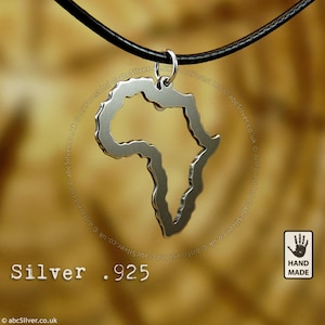 AFRIKA 31 x 28 mm kaart handgemaakte sterlingzilveren .925 ketting geoxideerd - CADEAU-idee