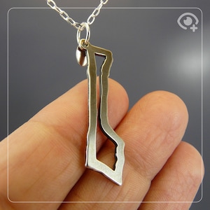 Gazastreifen - Palästina (oxidiertes Silber 925) Karte Handgemachte Sterling Silber 925 Halskette - GESCHENK-Idee