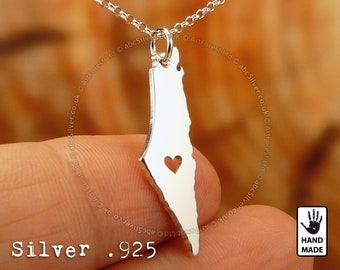 Mappa della Palestina 1946 Collana personalizzata in argento sterling .925 fatta a mano - Regalo perfetto