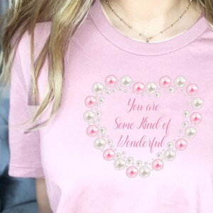 Coquette Ästhetisches T-Shirt für Frauen, rosa PerlenHerz, Coquette Top, Coquette Kleidung, Girly Art