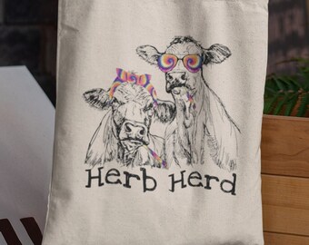 Herb Herd, Psychedelic Cow Tote Bag, Weed Tote, Funny Weed
