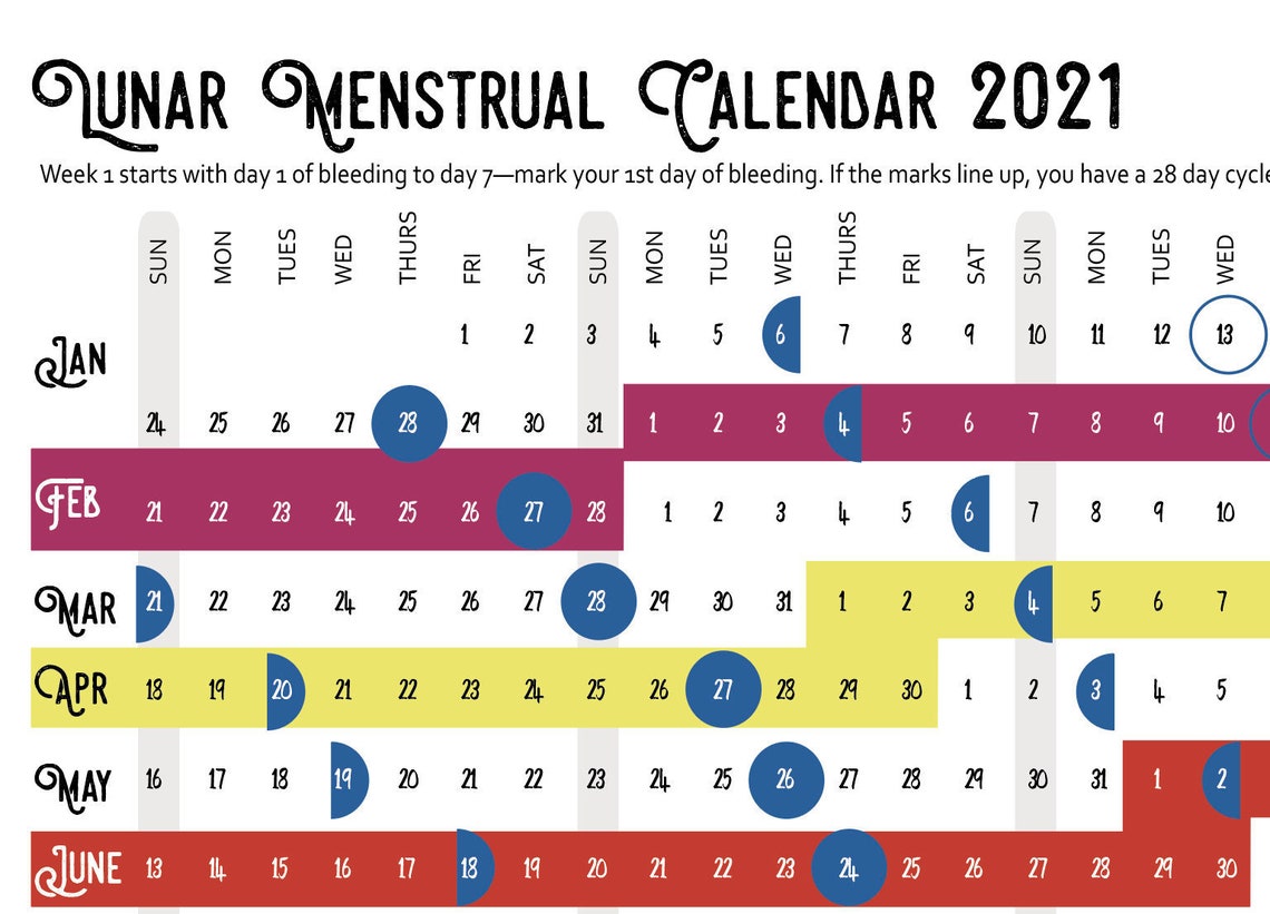 2021 Menstrual Lunar Calendar Printable Period Tracker Etsy