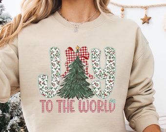 Joy To The World Shirt, Coquette Jesus Christmas Sweatshirt, Christian Tee, Bible Verse Oh Holy Night Shirt Holiday Crewneck Sweatshirt
