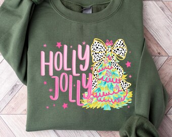 Holly Jolly Christmas Tree Sweatshirt, Coquette Bow Shirt