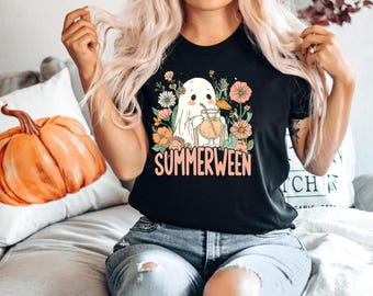 Summerween Ghost T-Shirt, Floral Halloween Tee, Spooky Season Top