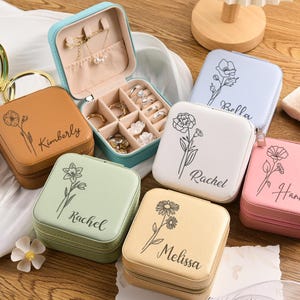 Personalized Travel Jewelry Box, Earrings, Rings, Necklace Storage Box, Leather Jewellery Box, Bridesmaid Gifts Box for Sister, Friend