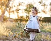 Alice in Wonderland dress lined blue with white apron and black trim satin tutu dress, easy on and off, costume, birthday party, adjustable