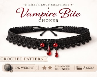 Vampire Bite Choker Crochet Pattern – Gothic Beaded PDF (3 Sizes)