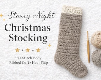 Starry Night Christmas Stocking Crochet Pattern PDF | Star Stitch | Intermediate | Instant Digital Download