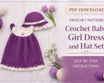 Rosebud Sunday Set — Baby Dress & Hat Crochet Pattern | Sizes Newborn–24 Months | PDF Download