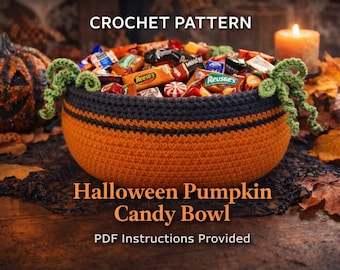Crochet Pumpkin Candy Bowl Pattern — Halloween Bowl, 3 Sizes, Easy/Intermediate, Instant PDF Download