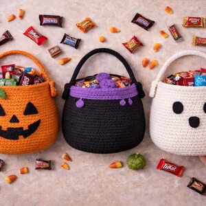 Crochet Trick or Treat Bag Pattern – Pumpkin, Cauldron, Ghost Designs (PDF Download) image 2