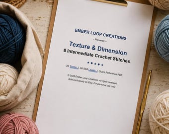 8 Intermediate Crochet Stitches PDF – Texture & Dimension Guide (Digital Download)