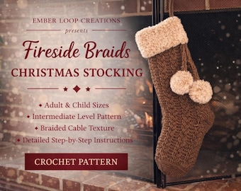 Fireside Braids Crochet Christmas Stocking Pattern – Braided Cable Texture (PDF Download)