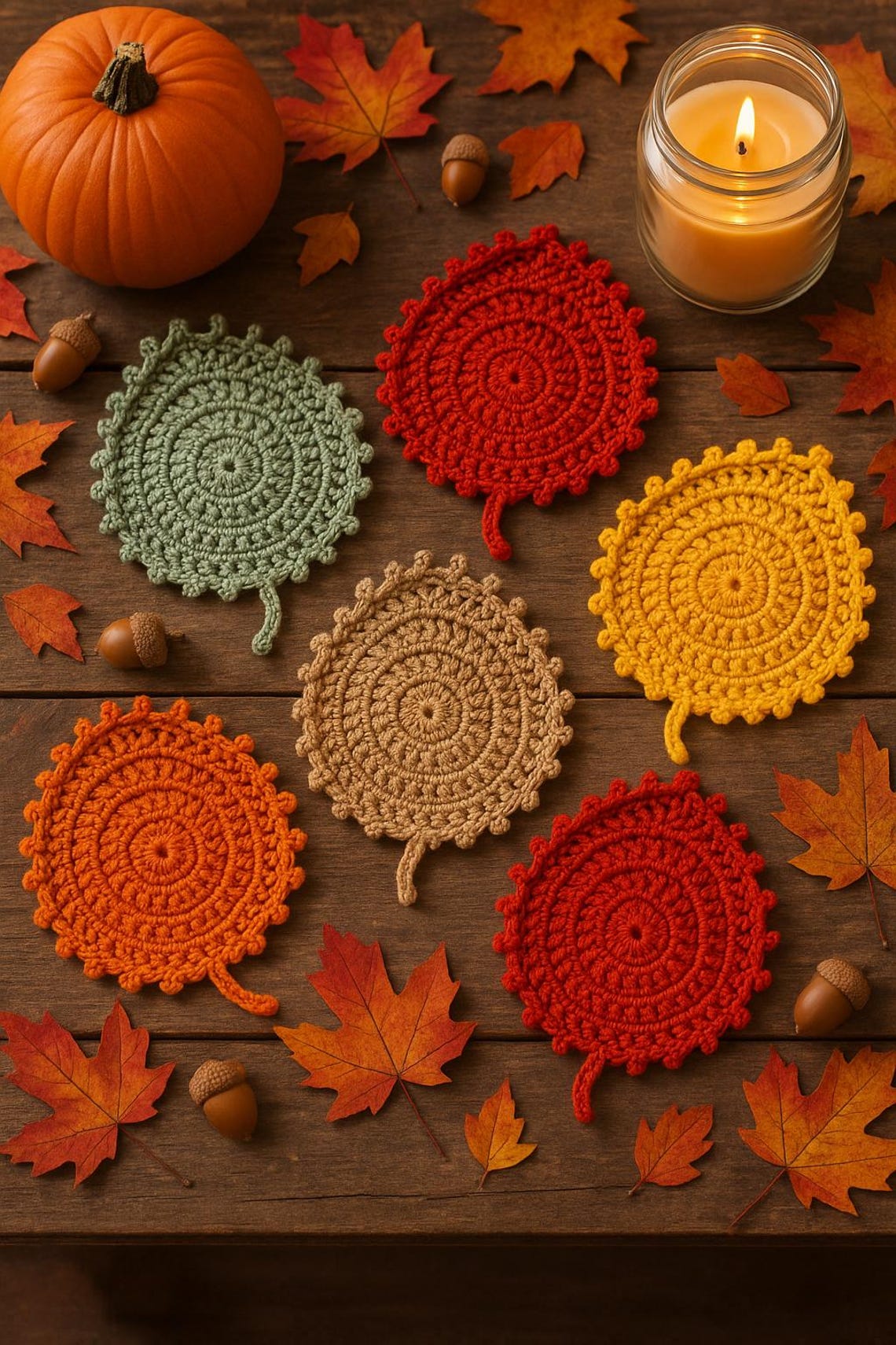 Fall Coaster Crochet Pattern Set | Leaf & Circle Designs (PDF Pattern ...