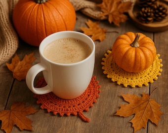 Fall Coaster Crochet Pattern Set | Leaf & Circle Designs (PDF Pattern)