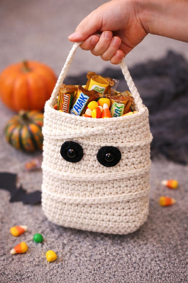 Crochet Trick-or-Treat Bag Pattern – Frankenstein, Mummy, Vampire (PDF Download) image 5