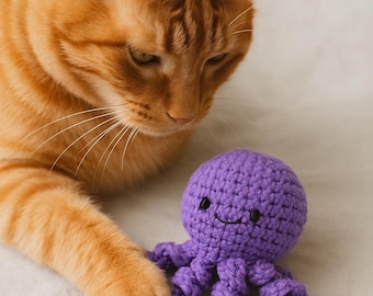 Crochet Octopus Cat Toy Pattern — Beginner Friendly, Seamless, 8 Curly Tentacles, PDF Download