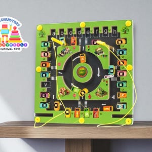 幼児向け磁気式車迷路おもちゃ | 色と数字のマッチングゲーム | 木製認知活動ボード | 早期学習教育遊び