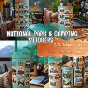 Pegatinas de camping - Paquete de pegatinas imprimibles digitales PNG PDF Descarga instantánea Pegatinas de aventura al aire libre