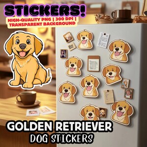 Pode incluir: Um conjunto de 10 adesivos de cachorro golden retriever. Os adesivos são impressos em arquivos PNG de alta qualidade com fundo transparente. Os adesivos são perfeitos para adicionar um toque de personalidade a laptops, garrafas de água, cadernos e muito mais.